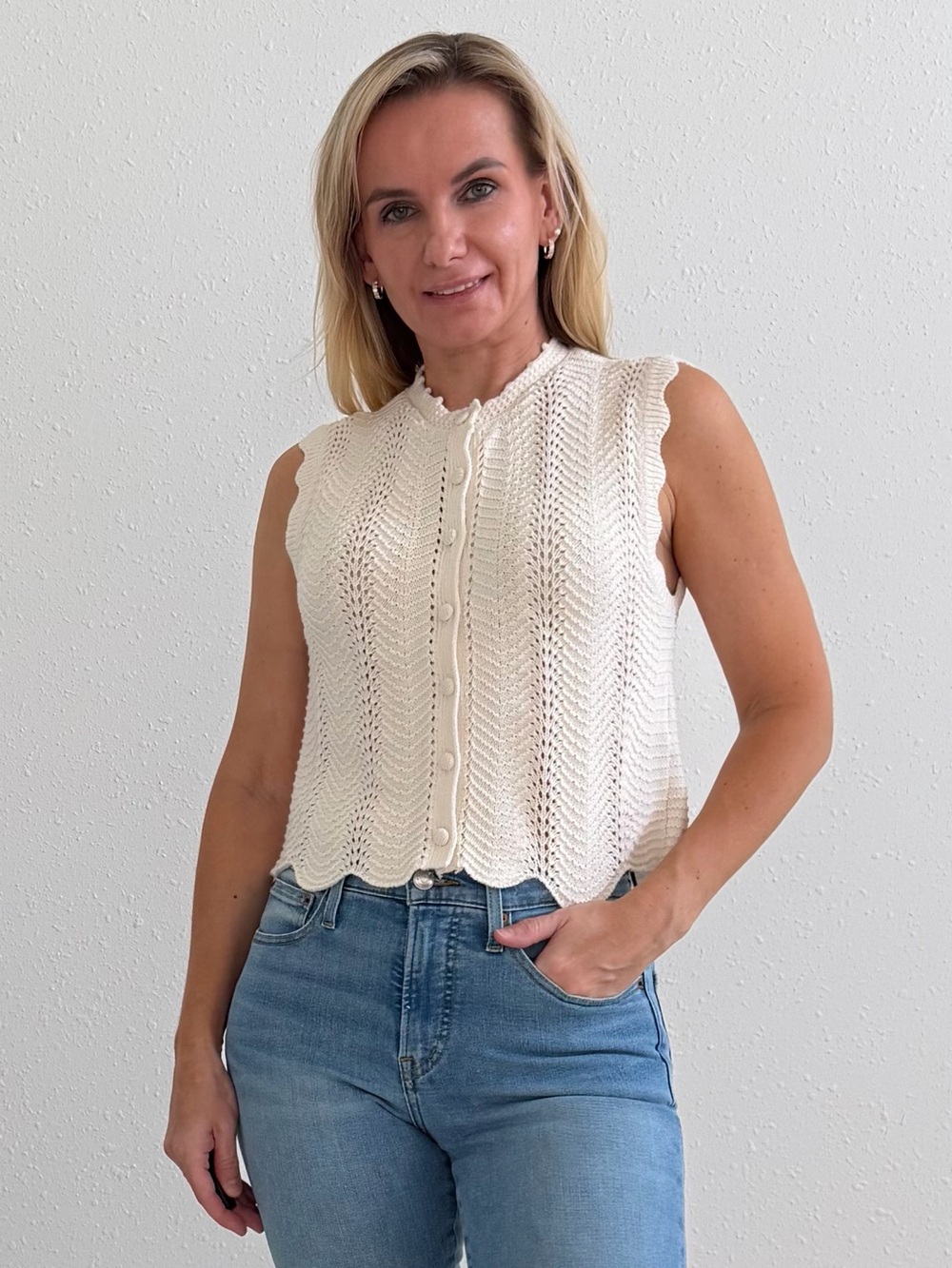 NWT Madewell Pointelle Knit Button Front Sweater Vest Cream XS